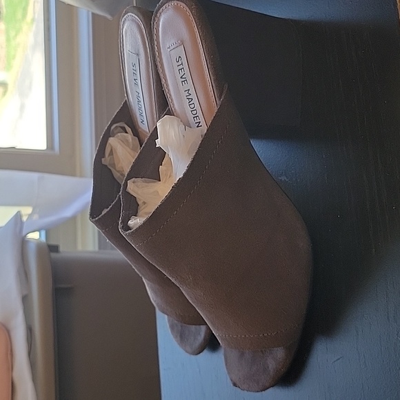 Steve Madden Doran/Dora Suede Gray Block Heeled Mules 8 - Picture 3 of 6